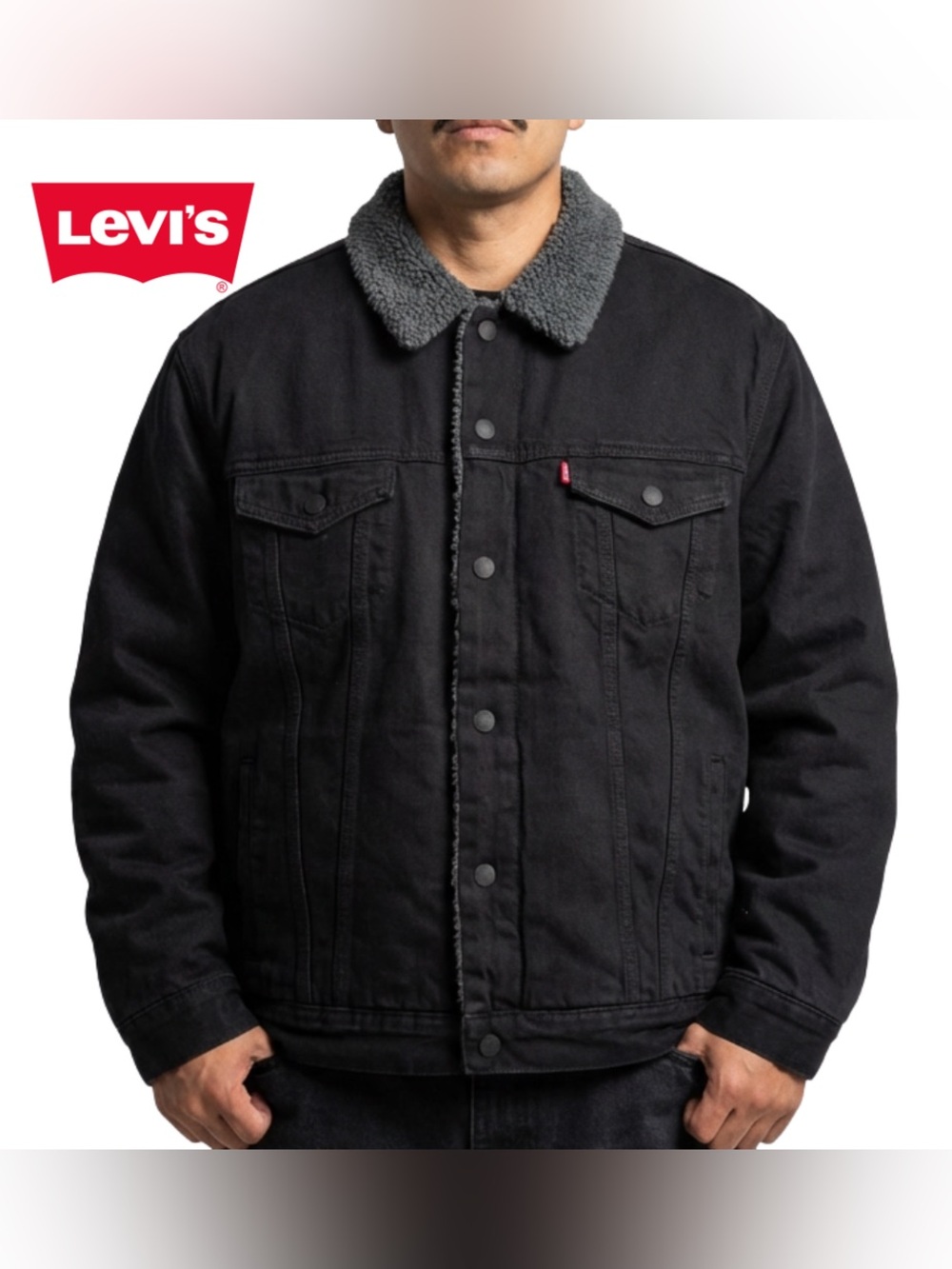 Levi's Men's Black and Grey Type III Sherpa Trucker Jacket - XL